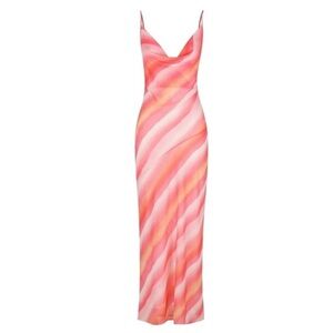 Charlie Holiday Stone Slip Maxi Dress Pink Watercolour Stripe Size 8